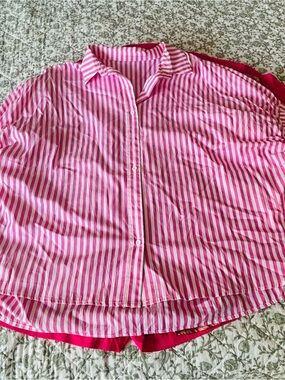 Girls' Pink & White Striped Button-Up Shirt - Lightweight Top